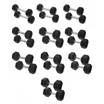 Zestaw hantli HEX 2.0 - 2 x 2,5-25 kg + Stojak na hantle HEX 120 cm XMOR