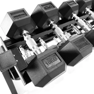 Zestaw hantli HEX 2x 2,5kg – 25kg + Stojak na hantle THORN FIT