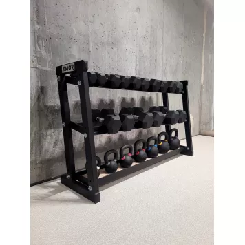 Zestaw Hantli HEX 2.0 - 2 x 2,5-20 kg + Kettlebells 4-20 kg + Stojak 150cm XMOR