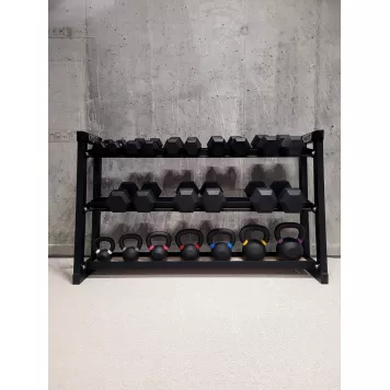 Zestaw Hantli HEX 2.0 - 2 x 2,5-20 kg + Kettlebells 4-20 kg + Stojak 150cm XMOR