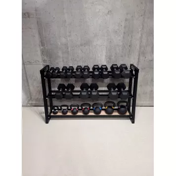 Zestaw Hantli HEX 2.0 - 2 x 2,5-20 kg + Kettlebells 4-20 kg + Stojak 150cm XMOR