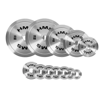 Zestaw talerzy olimpijskich stalowych kalibrowanych TOS 2 x 0.25 - 25 KG (168 KG) HMS