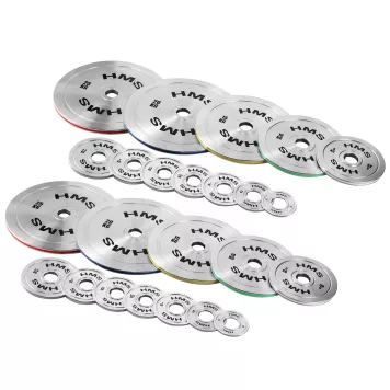 Zestaw talerzy olimpijskich stalowych kalibrowanych TOS 2 x 0.25 - 25 KG (168 KG) HMS