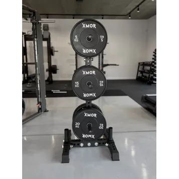 Stojak na obciążenia i gryfy olimpijskie 2.0 + Zestaw obciążeń 100 kg BLACK TRAINING BUMPER 2.0 XMOR