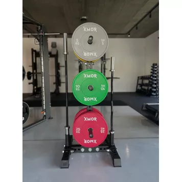 Stojak na obciążenia i gryfy olimpijskie 2.0 + Zestaw obciążeń 150 kg BLACK TRAINING BUMPER 2.0 XMOR