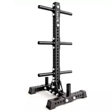 Stojak na obciążenia i gryfy olimpijskie 2.0 + Zestaw obciążeń 150 kg BLACK TRAINING BUMPER 2.0 XMOR