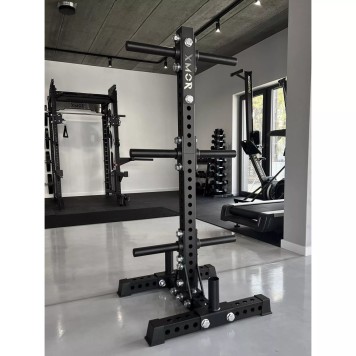 Stojak na obciążenia i gryfy olimpijskie 2.0 + Zestaw obciążeń 100 kg BLACK TRAINING BUMPER 2.0 XMOR